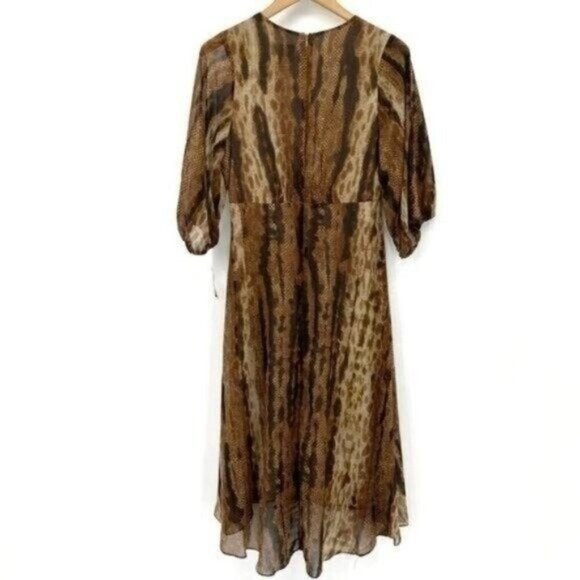 Taylor Chiffon Snake Reptile 3/4 Sheer Sleeve V-Neck Hi/lo Midi 6 Dress NWT - Picture 7 of 11